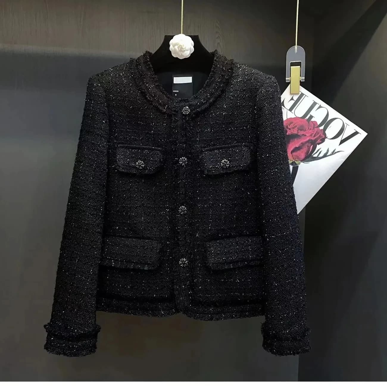 Autunno inverno nuovo cappotto da donna corto girocollo nero Tweed temperamento blazer Cassic