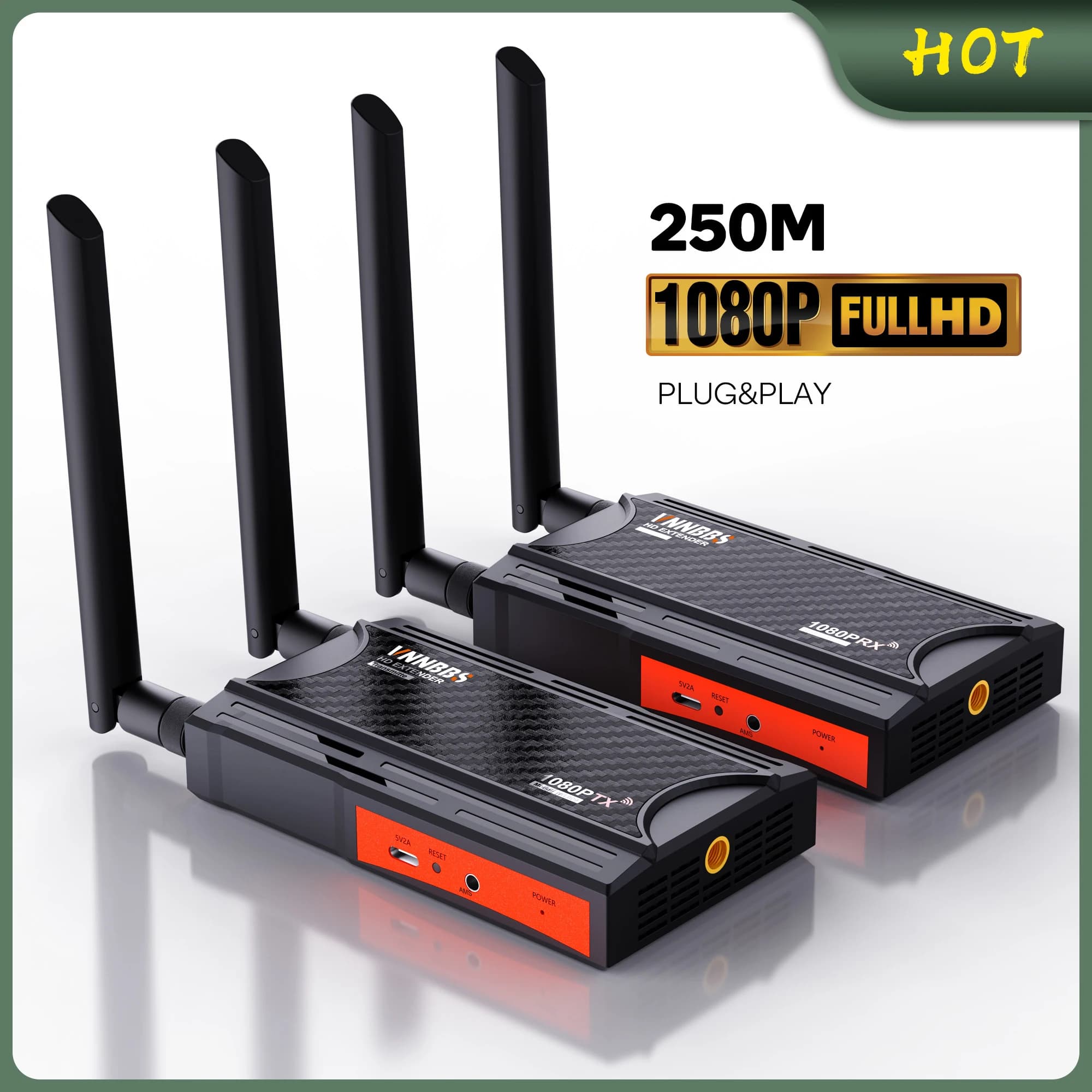 VNNBBS Trasmettitore e ricevitore video wireless 250 m 1080P Extender wireless Loop-Out Telecomando IR per DSLR a TV