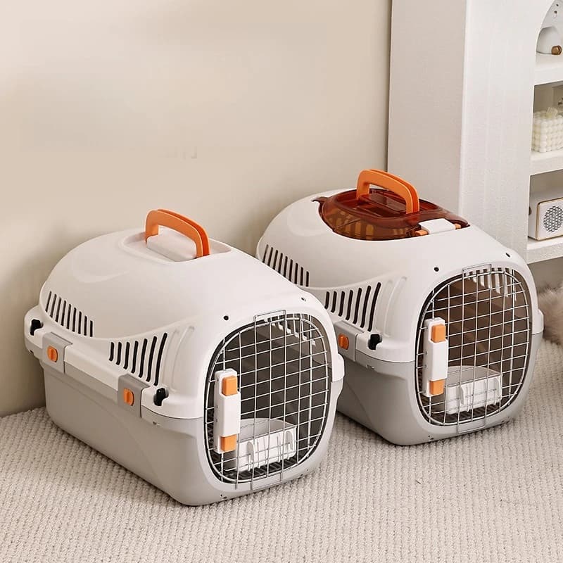 Trasportino per Animali da Auto 50x32x33cm, Gabbia da Viaggio per Gatti con Impugnatura Morbida e Ventilata, Leggera in PP, per Cuccioli