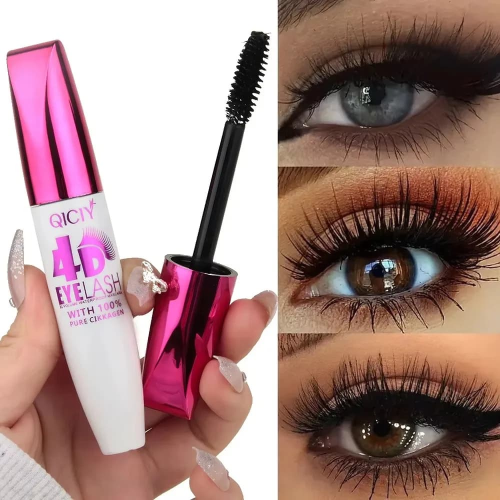 Mascara Nero 4D Extra Lungo Impermeabile, Effetto Naturale e Volumizzante, Resistente alle Sbavature, Trucco Occhi Grandi, Facile da Applicare per Principianti