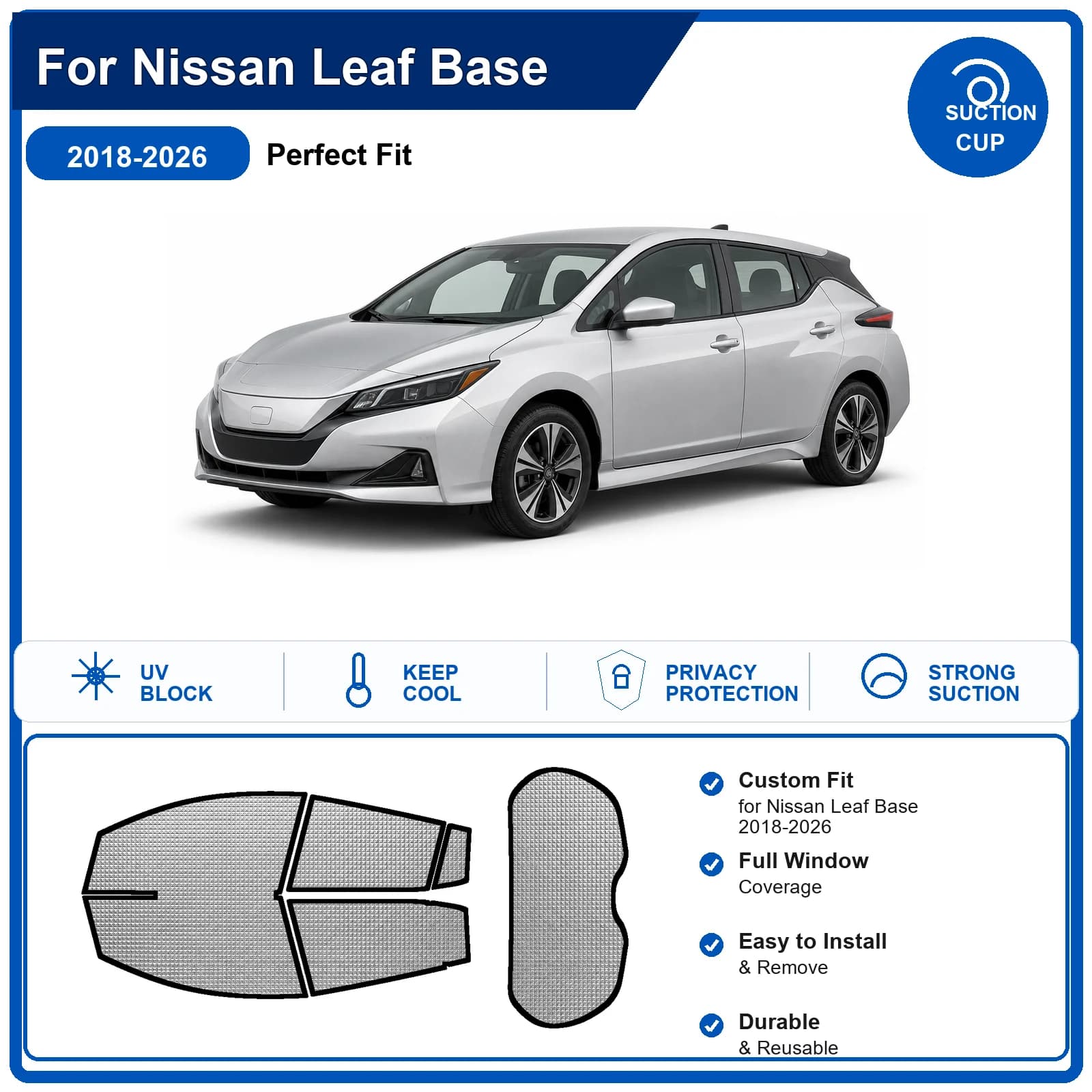 For Nissan Leaf Base 2018-2026 Custom Full Set Windshield Sun Shade Aluminum Foil Heat Insulation Anti UV Foldable