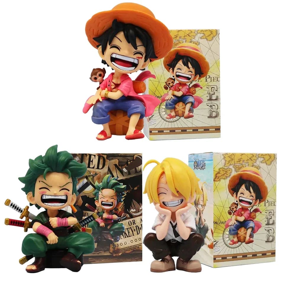 13cm Anime One Piece Q-version sitting Luffy Zoro Sanji action figures trendy toys doll models car ornaments Birthday Gifts