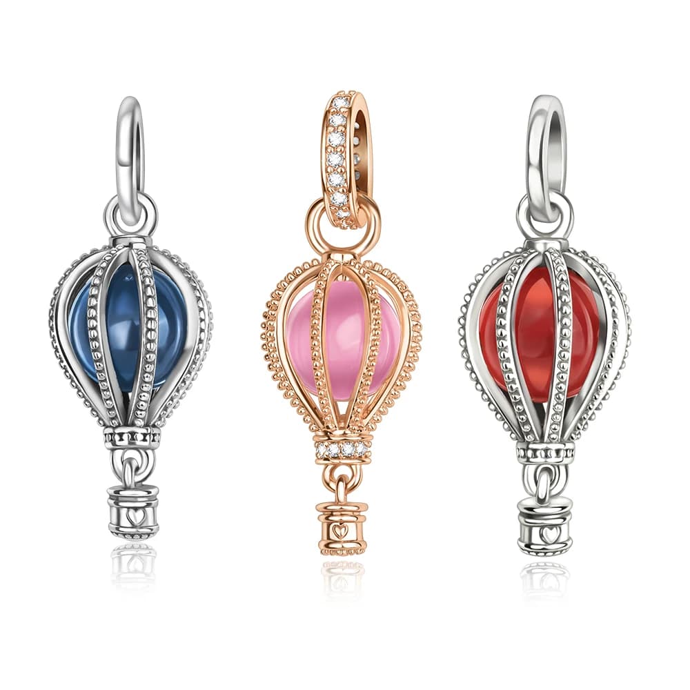 Ciondolo con mongolfiera blu e rosa alla moda in argento sterling 925, ciondola il fascino, adatto per braccialetti di marca, gioielli scintillanti
