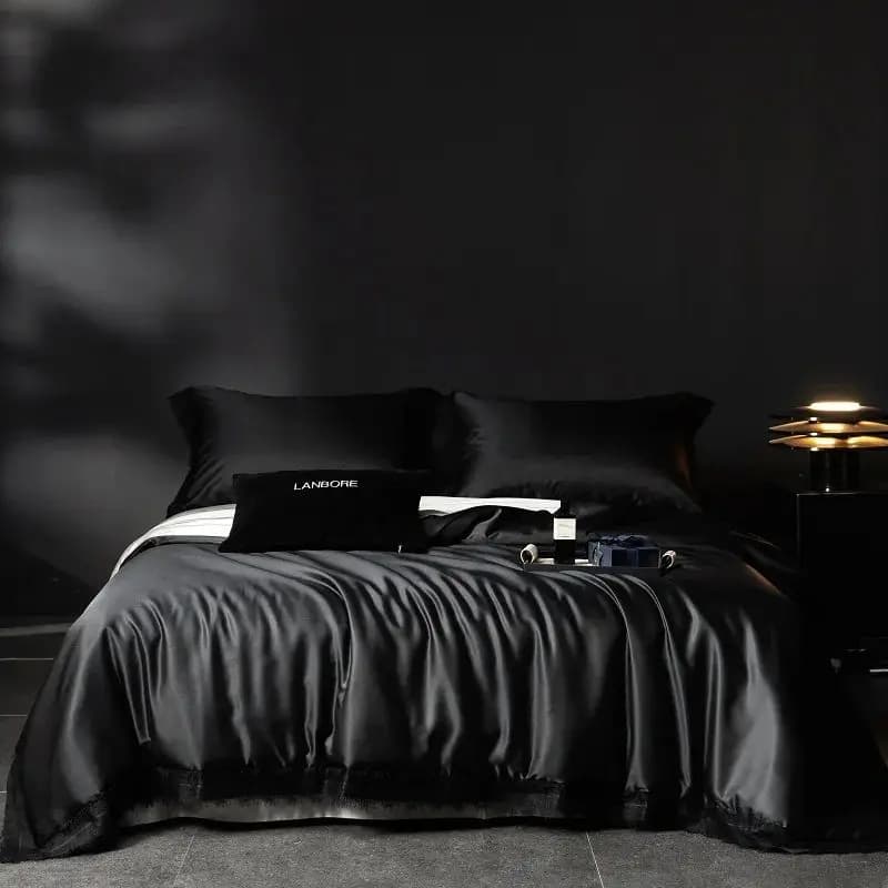 French Vintage Bed Linen Set in Brocade Lyocell Soft and silky Cotton with Lace and Nappe Edge, 4 Pieces: Cover, Flat Bed Sheets/With Corners, Loyalty