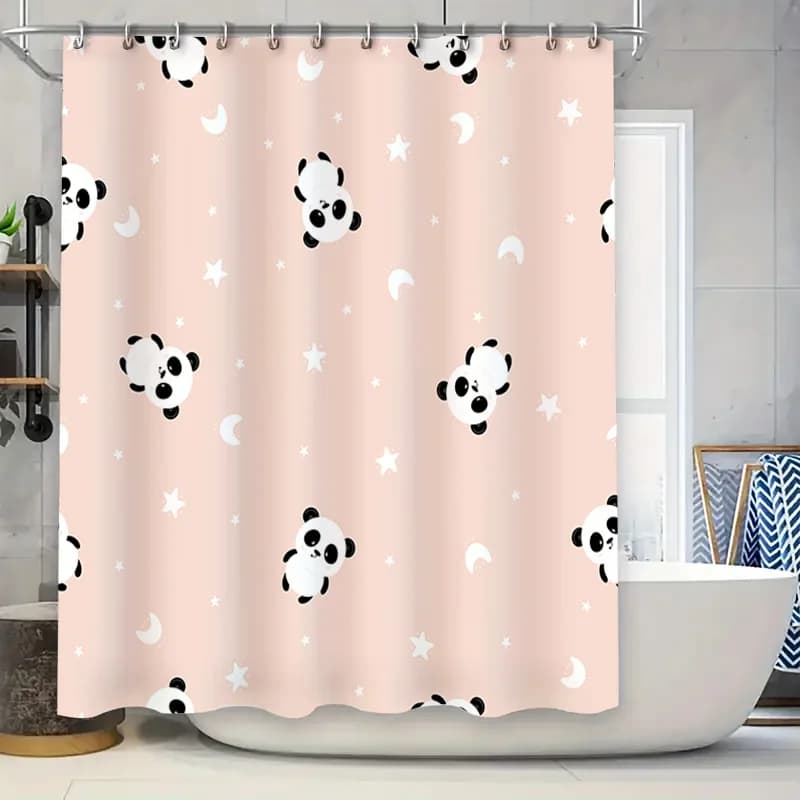 Tenda da doccia impermeabile rosa Panda Moon Star Rosa Bianco Nero Stampa Decorazione da bagno Articolo per la casa