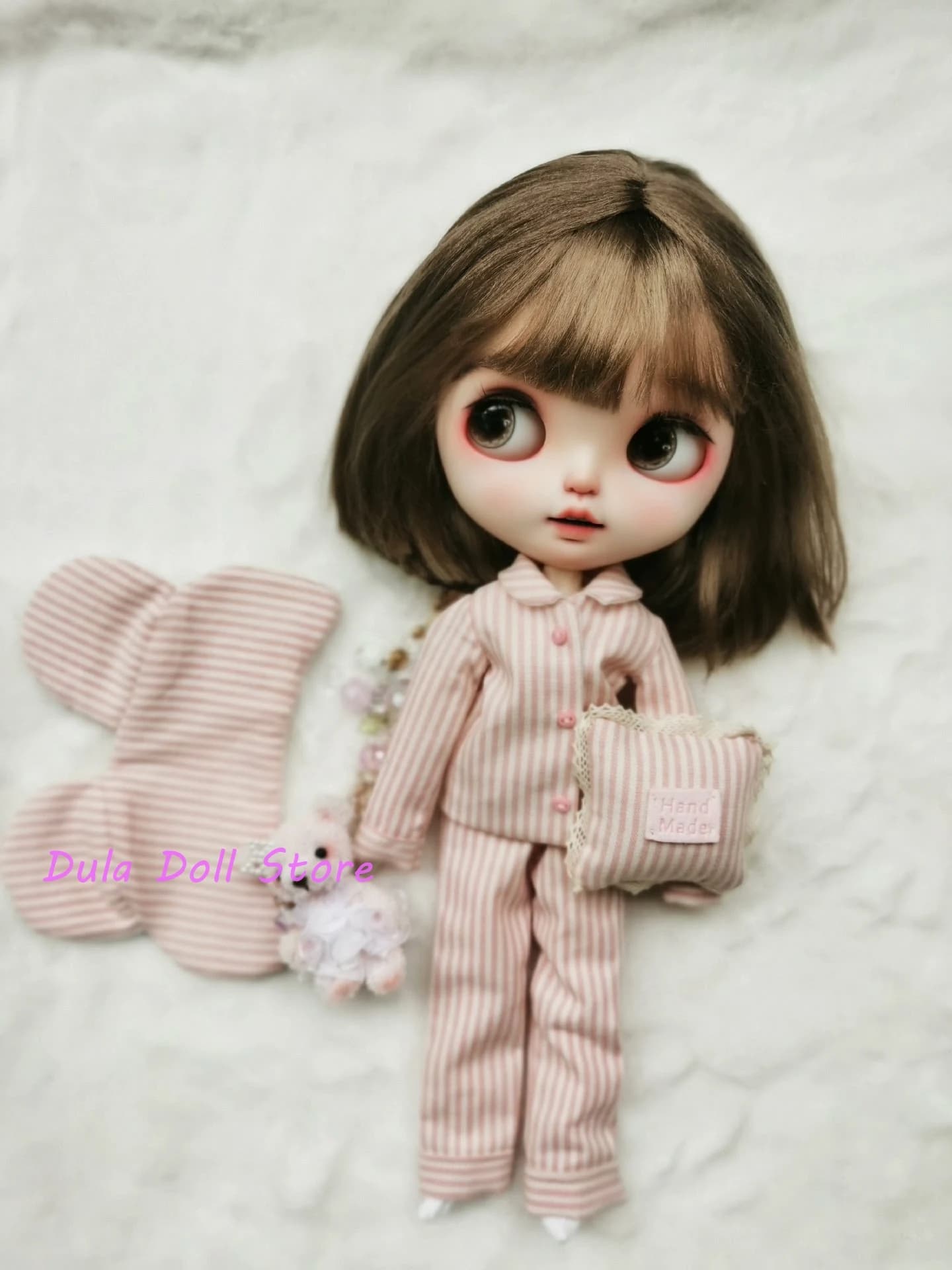 Set pigiama in cotone a righe rosa fatto a mano per bambole Blythe, Dula, OB24, OB22, Diandian, Azone, Licca, ICY, JerryB 1/6 - Collezione 2026