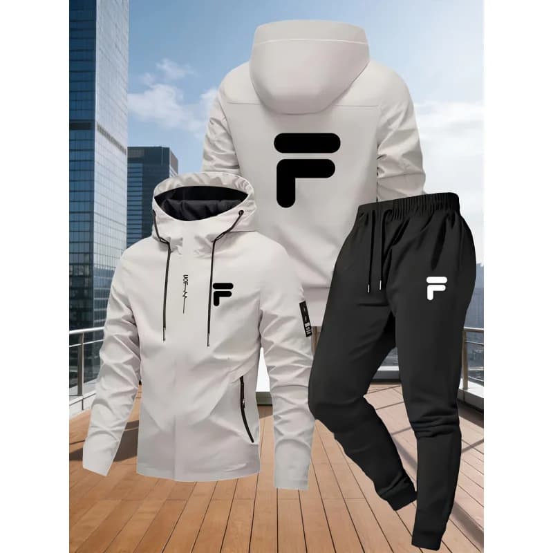 Men's Sports Set for Exterior: Quick Drying Polyester Jacket + Resistant Pants, Windproof and Breathable, Two Piece Hiking Dress