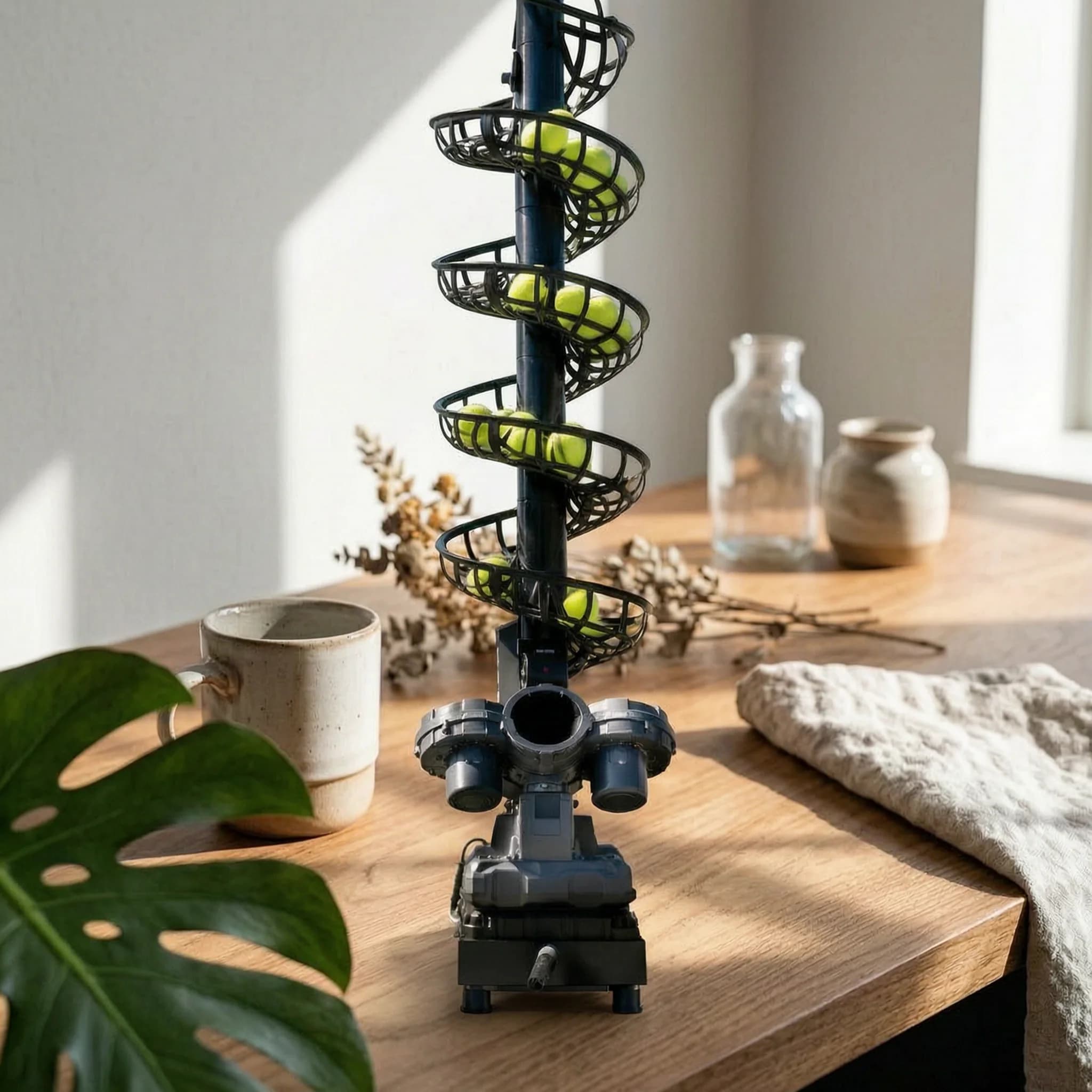 Portable Tennis Ball Machine Automatic Server Tripod Base Ball Serving Machine with Spiral Channel for Court Workout Sessions