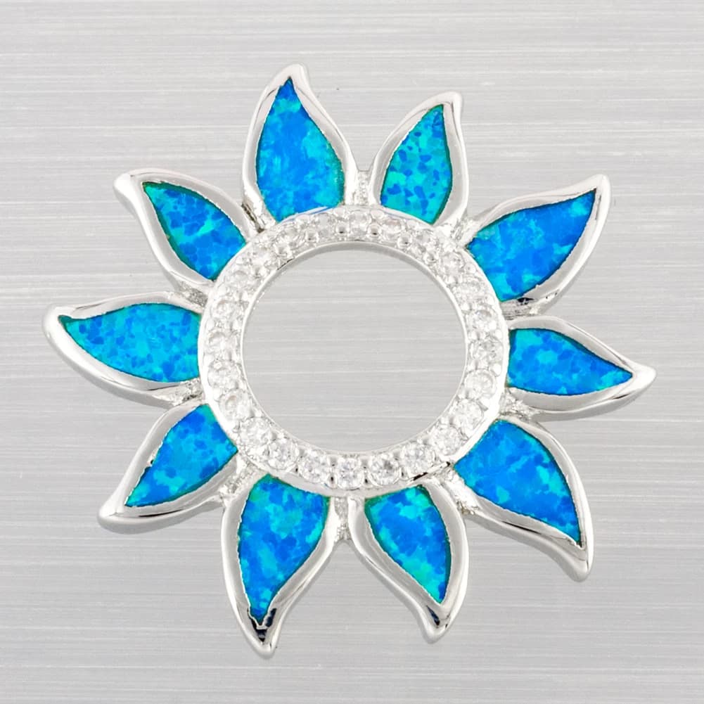KONGMOON Girasole Oceano Blu Opale di fuoco Cerchio CZ Gioielli placcati in argento per donna Ciondolo per collana
