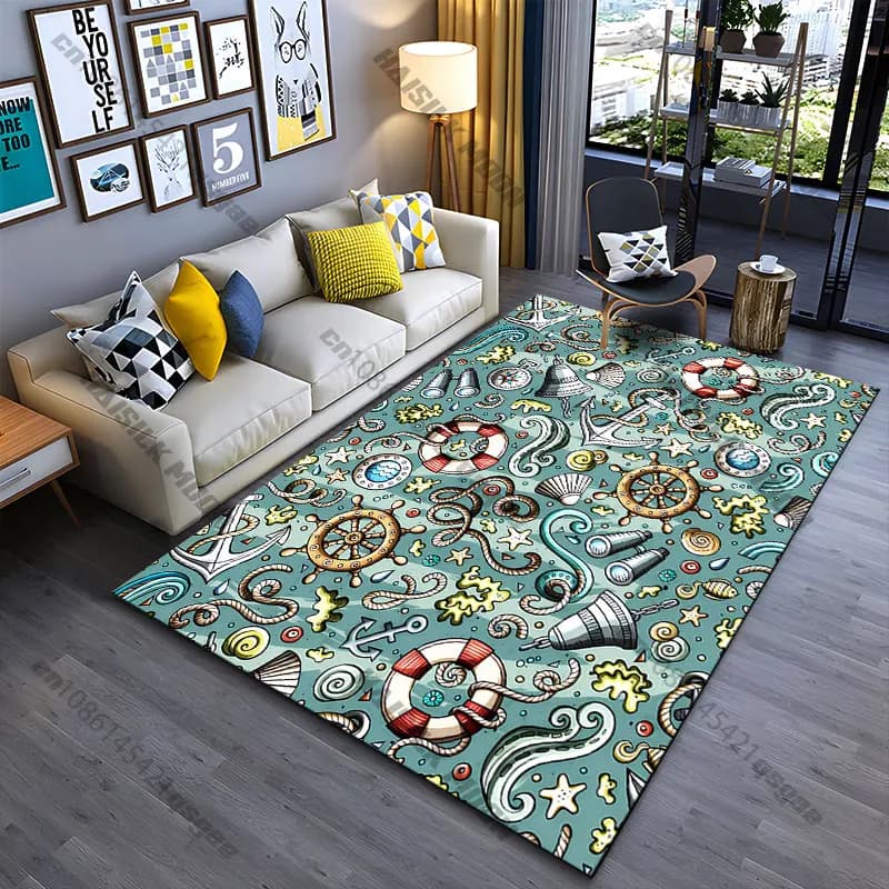 Tappeto decorativo a tema nautico, tappeto da yoga, decorazione per soggiorno, tappetino per bambini, tappetino per gattonare, tappetino per il gioco