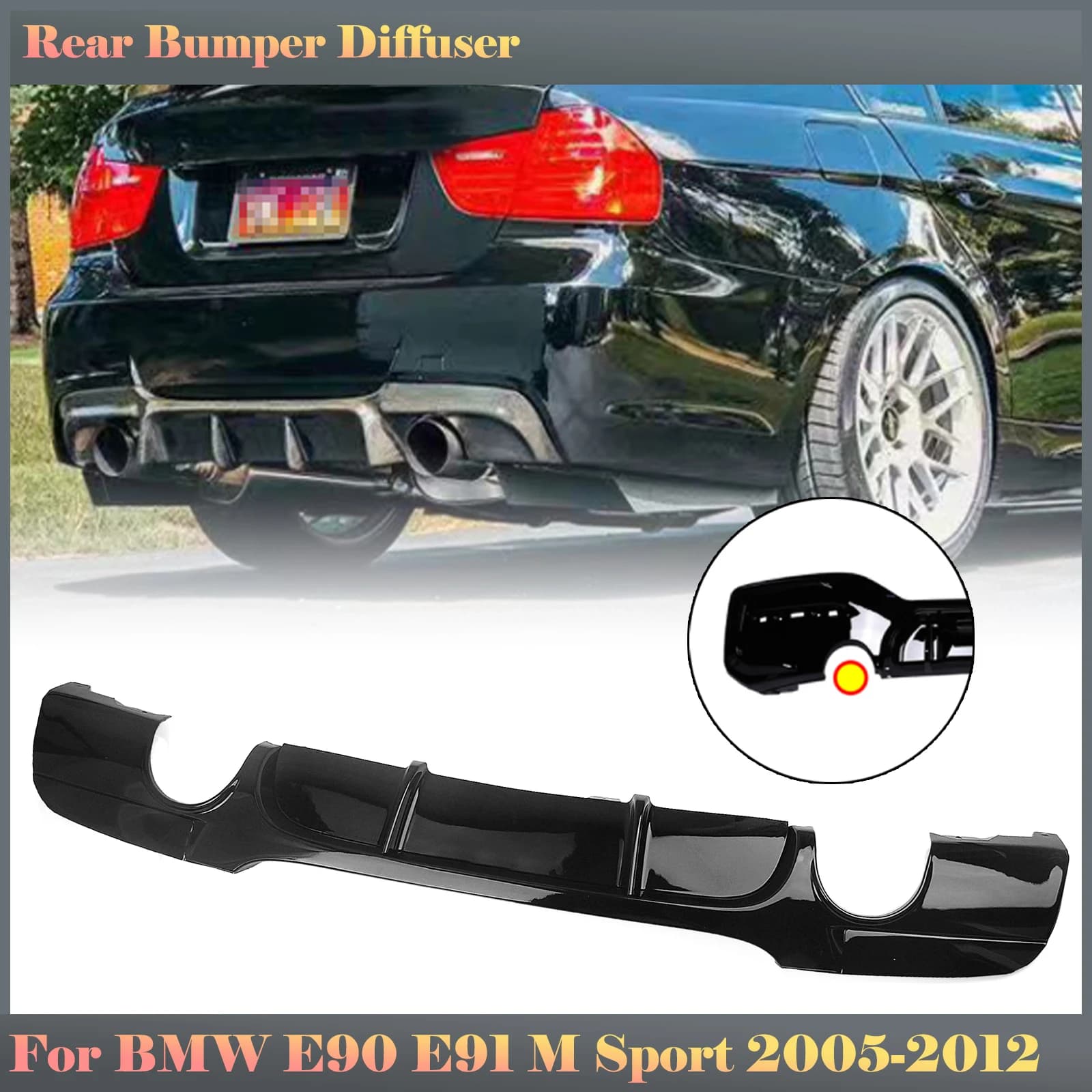 Gloss Black Car Rear Bumper Lip Boot Dual Exhaust Splitter Diffuser Spoiler Plate For BMW E90 E91 M Sport 2005-2012