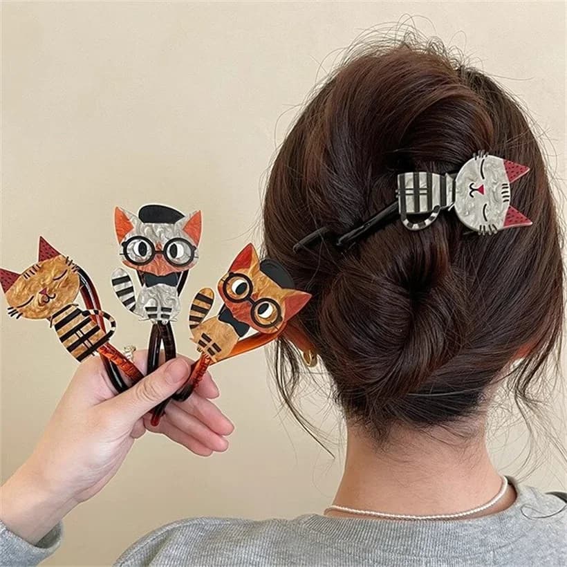 Cute Cartoon Cat Twist Fermagli per capelli Ragazze Acrilico Artiglio per capelli Porta granchio Barrettes Tornante Hairgrip Accessori per capelli moda donna