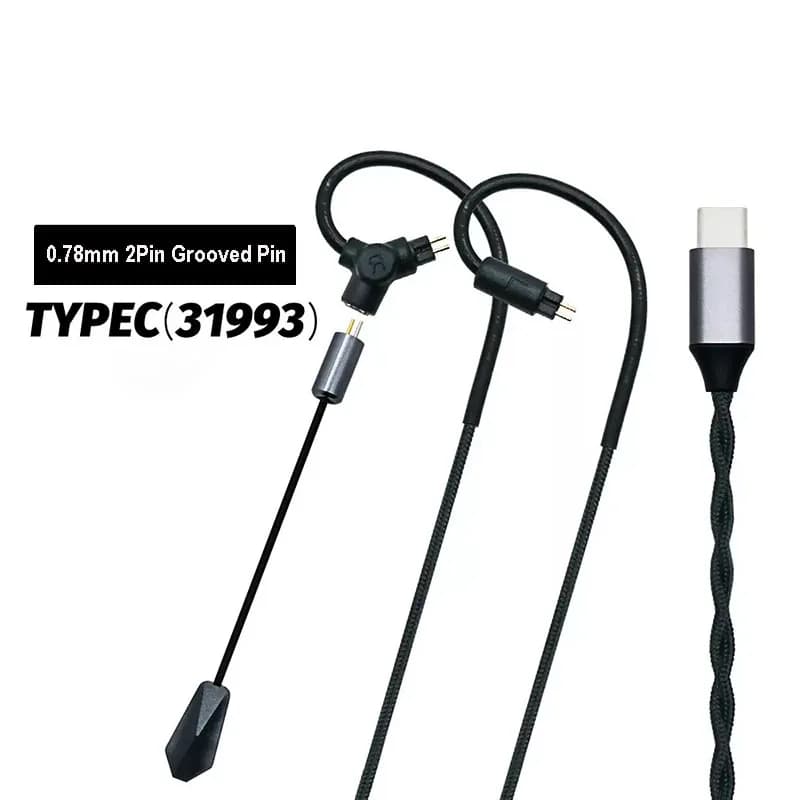 Gaming 0.78 QDC MMCX Long Microphone Cable 3.5mm Type C, HiFi Headphone Cable for Mobile ESports Open Black Chat