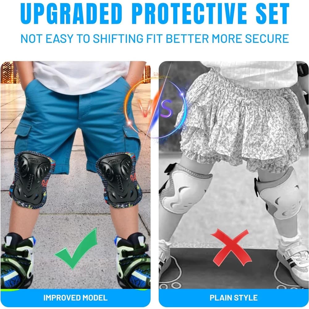 Set di equipaggiamento protettivo 6 in 1, include ginocchiere, protezioni per i polsi, gomitiere, pattinaggio, ciclismo, bici, skateboard, scooter, pattinaggio in linea