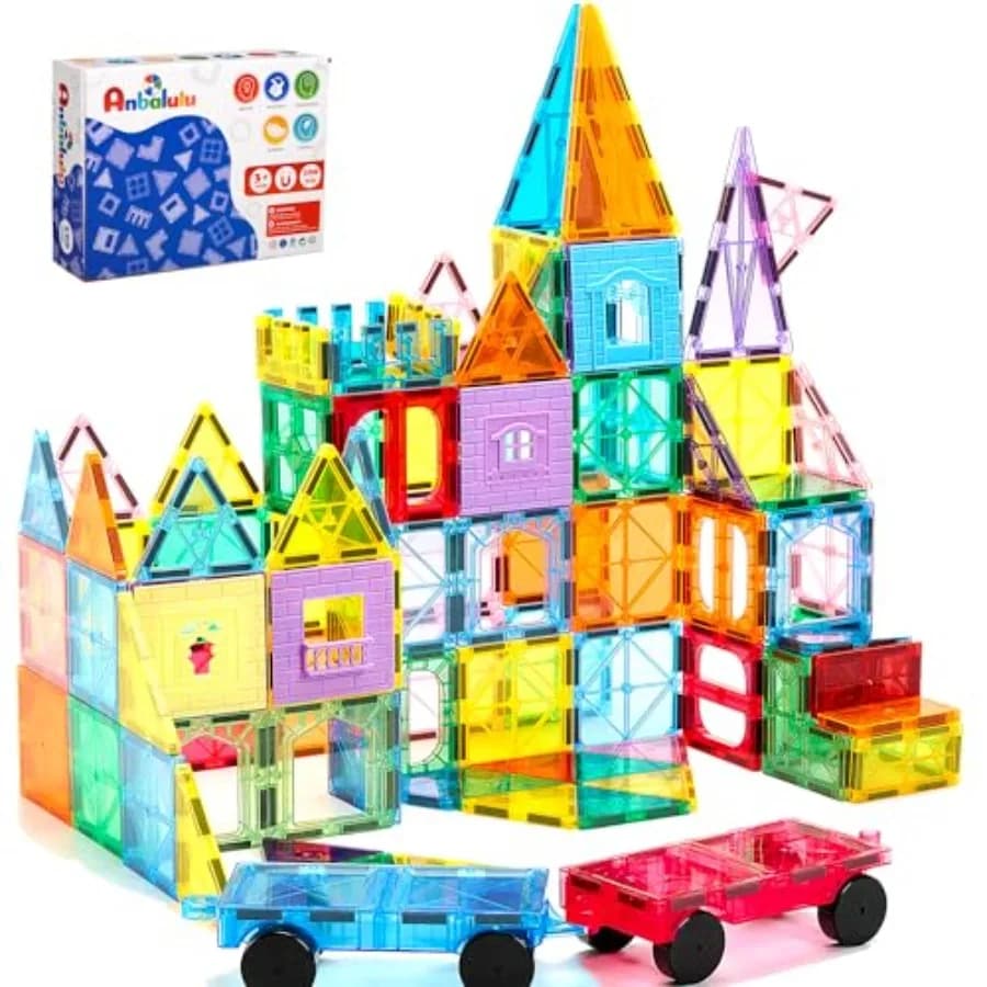 Piastrelle Magnetiche con 2 Auto, Blocchi Educativi STEM per Bambini da 3 a 9 Anni, Giocattoli da Costruzione Magnetici Regalo per Bambini