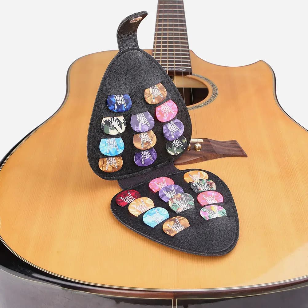 Borsa porta plettri in PU con fibbia per chitarra elettrica e acustica, organizer per plettri, porta plettri per strumenti
