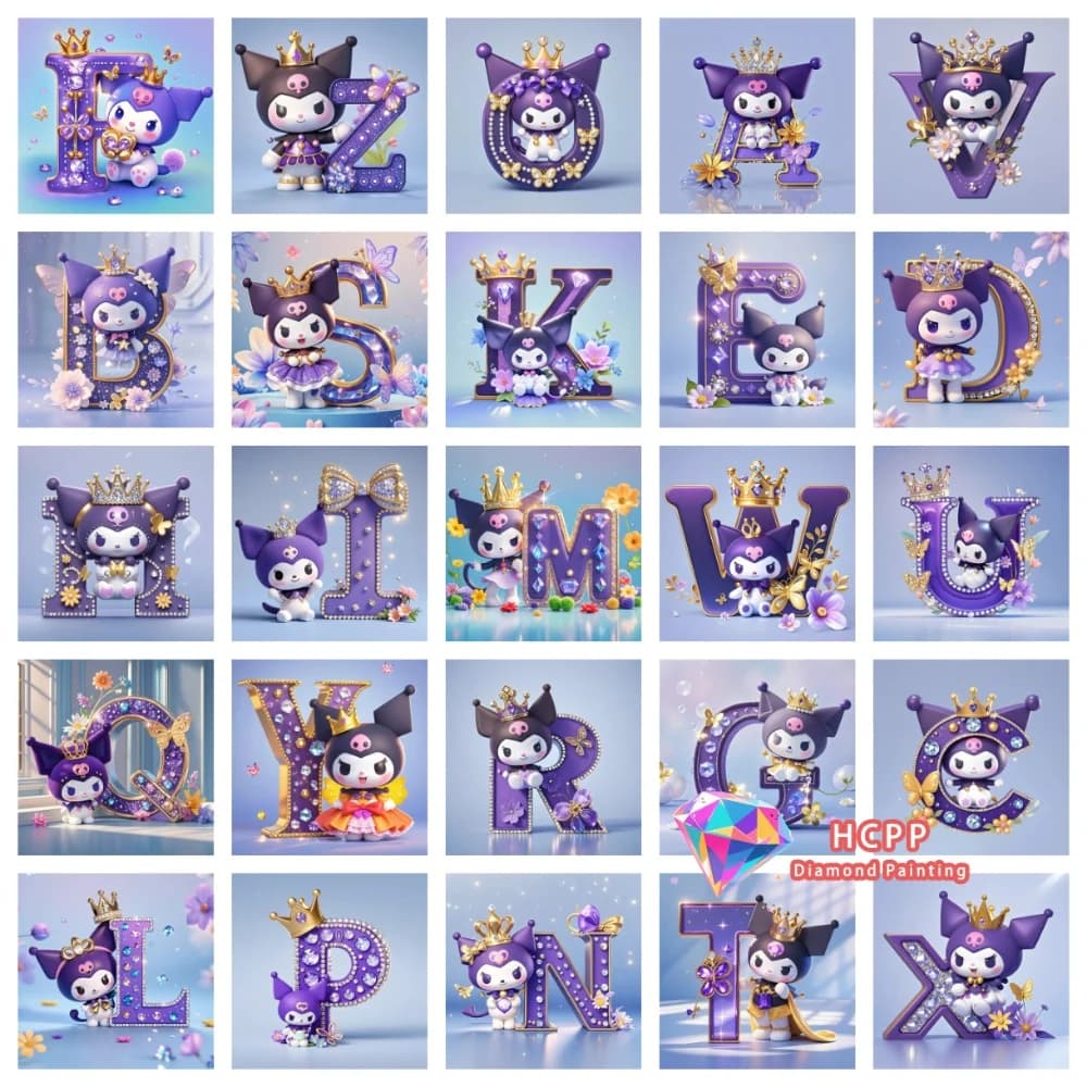 Kit Pittura Diamante Sanrio Kuromi Corona, Diamanti Quadrati e Rotondi 5D, Ricamo a Croce Fai da Te, Arte Artigianale, Regalo Squisito, Decorazione per la Casa