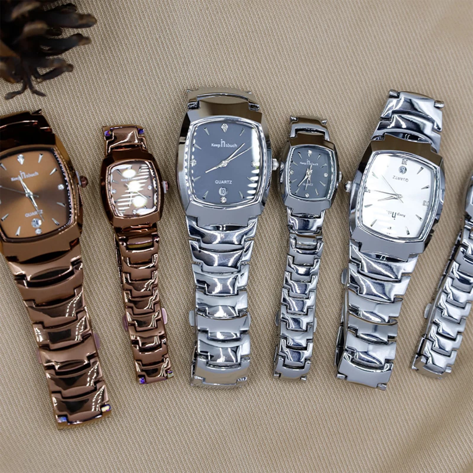 2 pieces stainless steel luxury fashion torque watches quartz square dial for appointments man and woman gift wrist watches for date of the lover