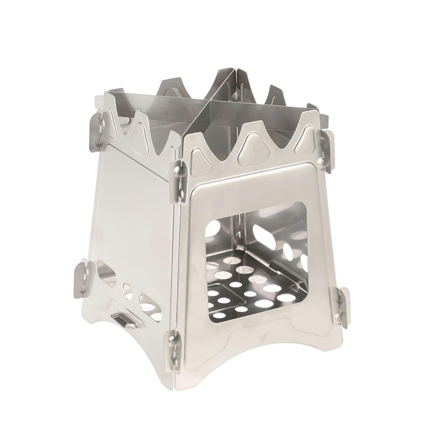 Stufa a legna pieghevole compatta in titanio per cucinare da campeggio all'aperto, bruciatore a legna da picnic portatile e accessori per lo zaino in spalla