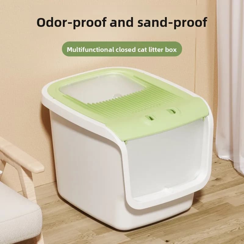 Enclosed Large Cat Litter Box High Sides Odor Control Top Entry No Spill for Large Cats Ultra Big Cat Toilet Cat Sandbox
