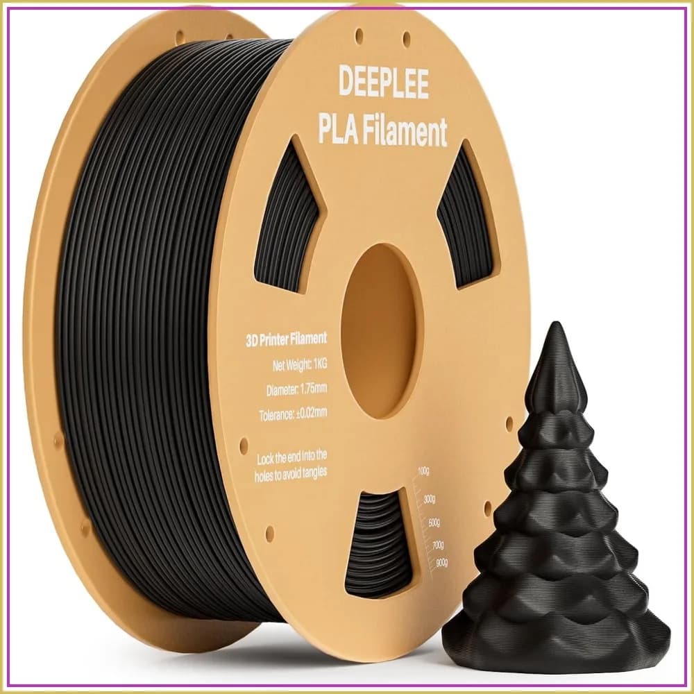 Filamento PLA 1,75mm per Stampante 3D, Alta Precisione +/-0,02mm, Avvolgimento Ordinato, Senza Intasamenti, Sigillato Sottovuoto, Bobina in Cartone 1kg Nero