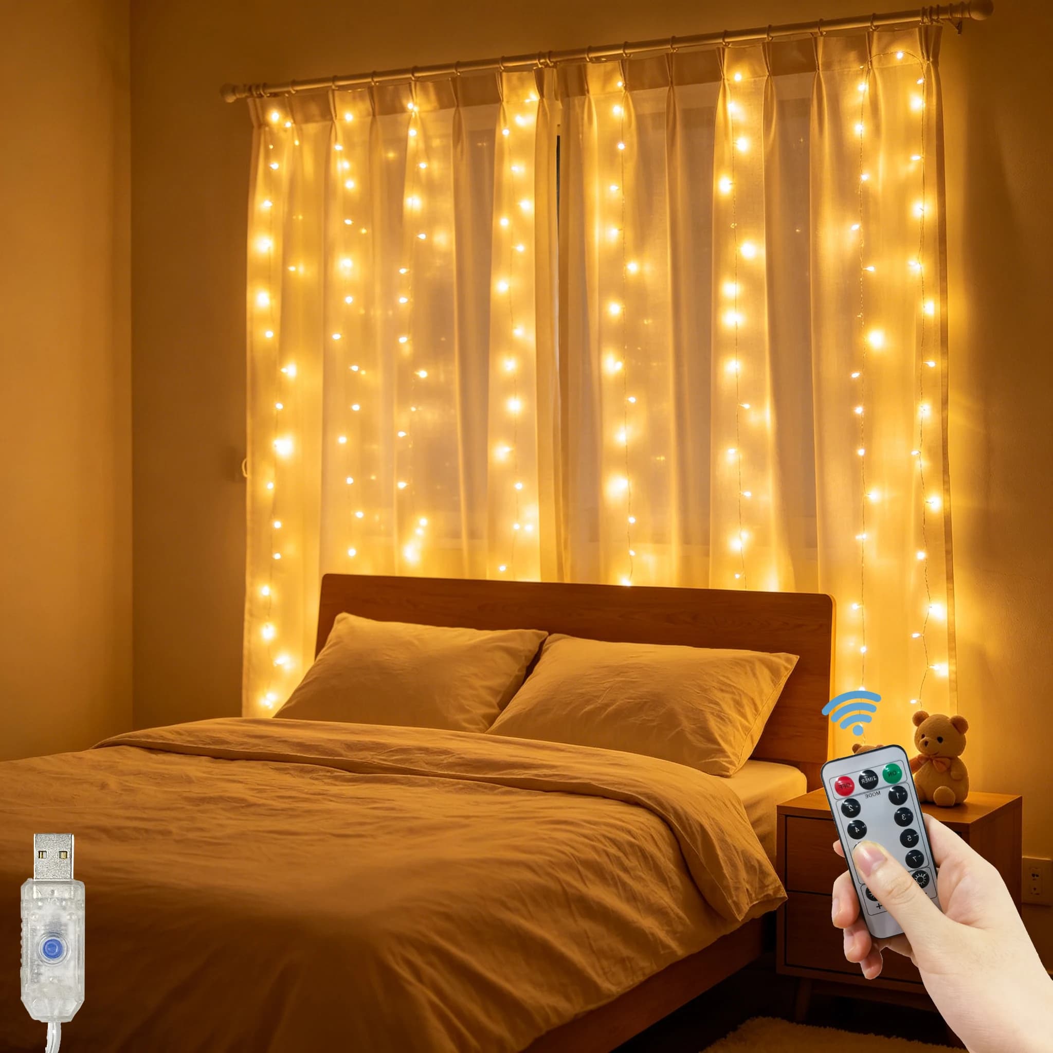Luci a tenda LED USB natalizie, luci a tenda decorative per interni, adatte per camera da letto, finestre, illuminazione festiva