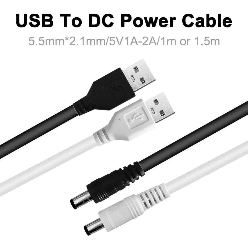 Cavo di Alimentazione USB a DC 5.5*2.1mm da 1m, Interfaccia Mini per Ricarica 5V1A/2A, Compatibile con Altoparlanti, Ventole, Controller LED