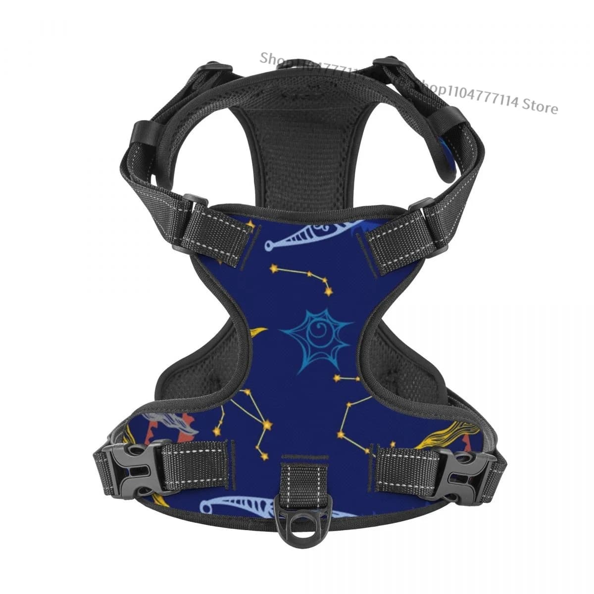 Sole Luna e Zodiaco Pettorina per cani e gatti con stampa blu navy Tessuto a rete morbida Imbracatura interna regolabile