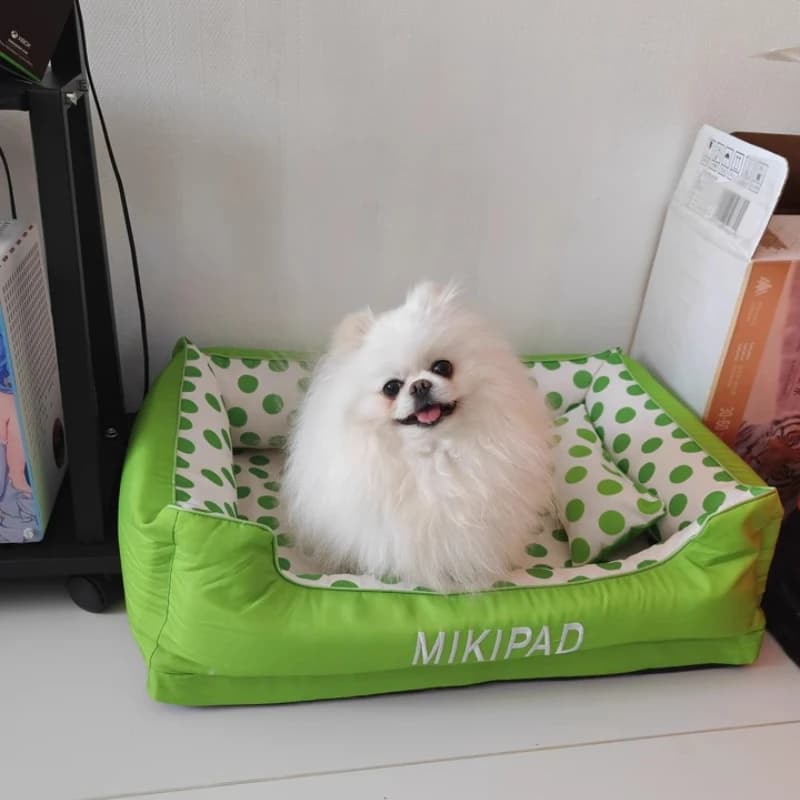 ‌ Letto per cani con pois verdi, cuscino lavabile per animali domestici, casetta per gatti antiscivolo, comodo divano per animali domestici per tutte le stagioni per uso interno/esterno