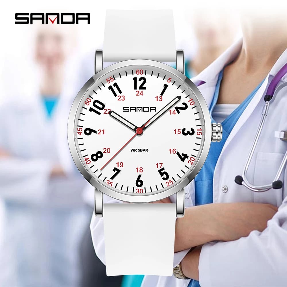 Unisex wristwatch with waterproof soft silicone strap, easy reading, 24 hour dial on 24, doctor, professional, nurse, doctor, student, Mrs. Montre