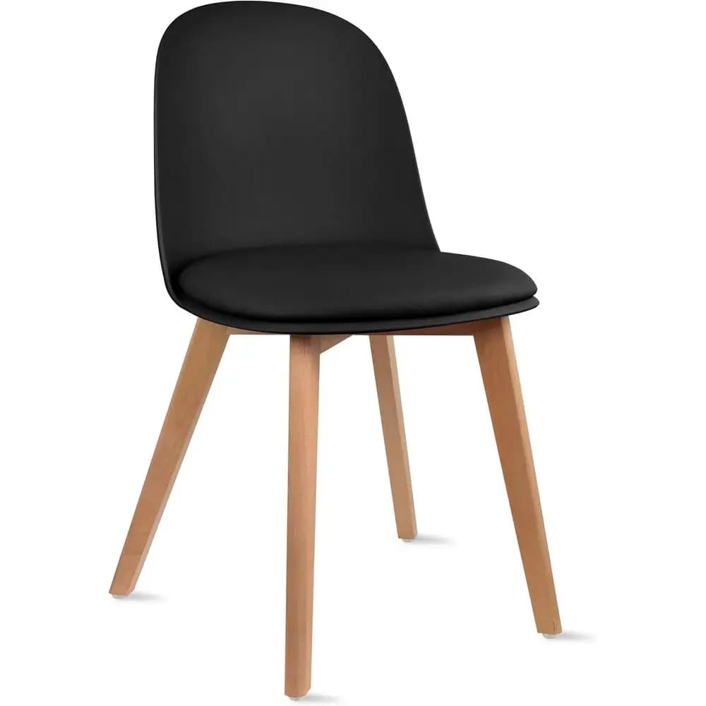 Plastic Arm Dining Chair with PU Leather Cushion and Wooden Legs - Suitable for Indoor and Outdoor Use, Black