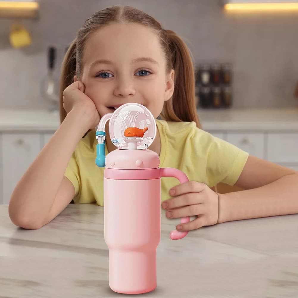 24oz Stainless Steel Thermal Bottle with Handle and Cannuccia, Perfect for Children, Teenagers and Adults