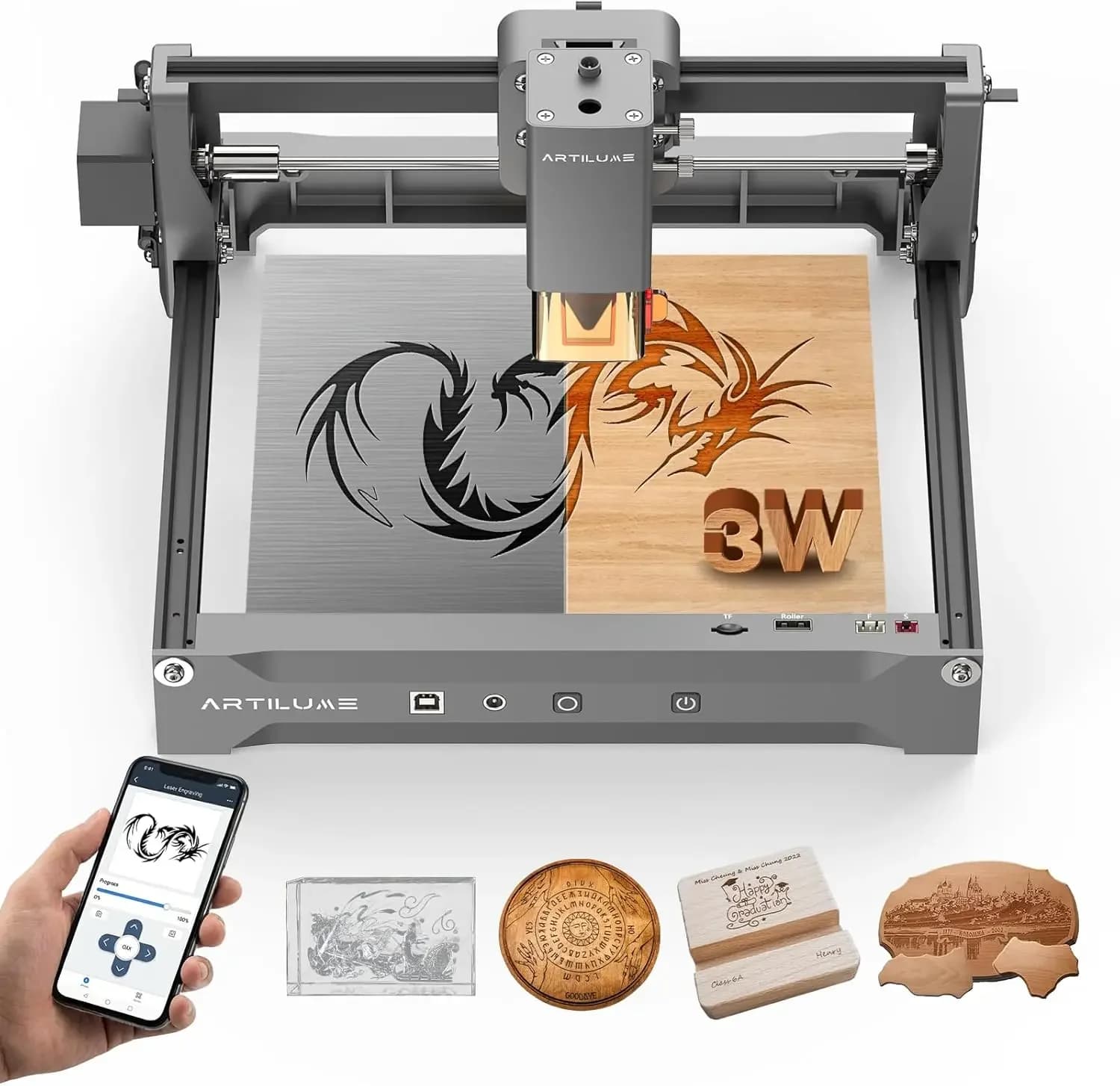 Laser cutter and cutter U1 with Working Area 200x150mm, Compatible with LightBurn, 3000mW, Precision 0.01mm for Wood, Metal, Acrylic, Leather