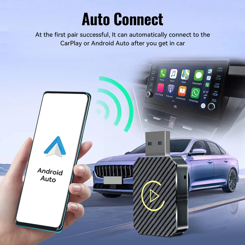 Adattatore Wireless CarPlay Android Auto Plug&Play, Dongle USB per Auto BT5.0, Box AI CarPlay, Dongle Smart, Connessione Rapida, Mini Box Wireless