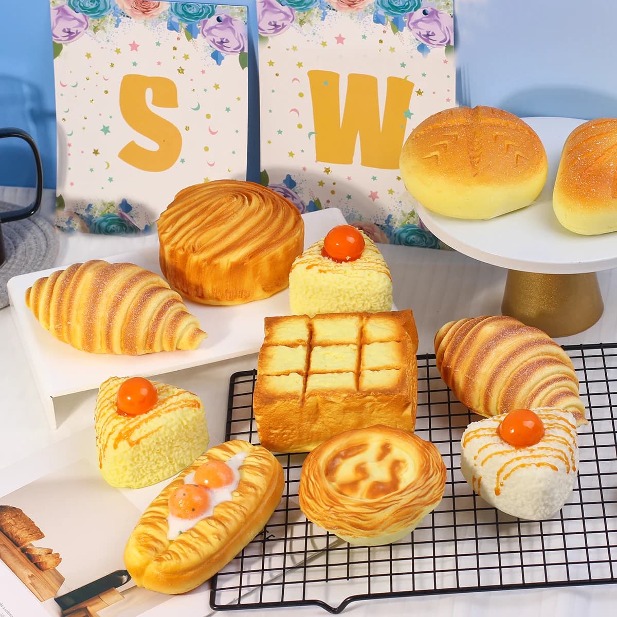 Giocattolo Antistress Squishy a Lenta Risposta a Forma di Crostata all'Uovo / Churro / Conchiglia, Ornamento Decorativo