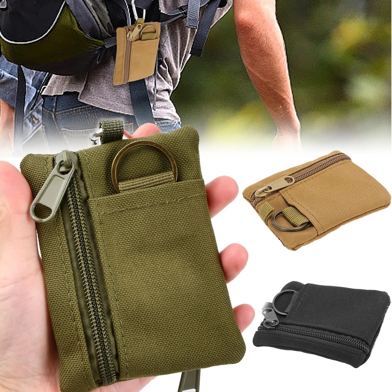 Mini Borsa Portaoggetti EDC, Astuccio per Pronto Soccorso, Organizer con Moschettone per Cintura