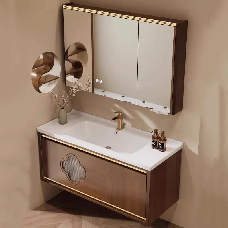 Mobile bagno di lusso in legno con specchio integrato e illuminazione, stile nordico, per studio e bagno, mobiletto contenitore di tendenza
