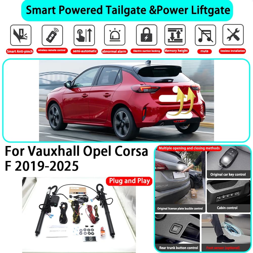 Kit Portellone Elettrico Automatico Intelligente per Vauxhall Opel Corsa F 2019-2025, Chiusura con Chiave, Plug and Play