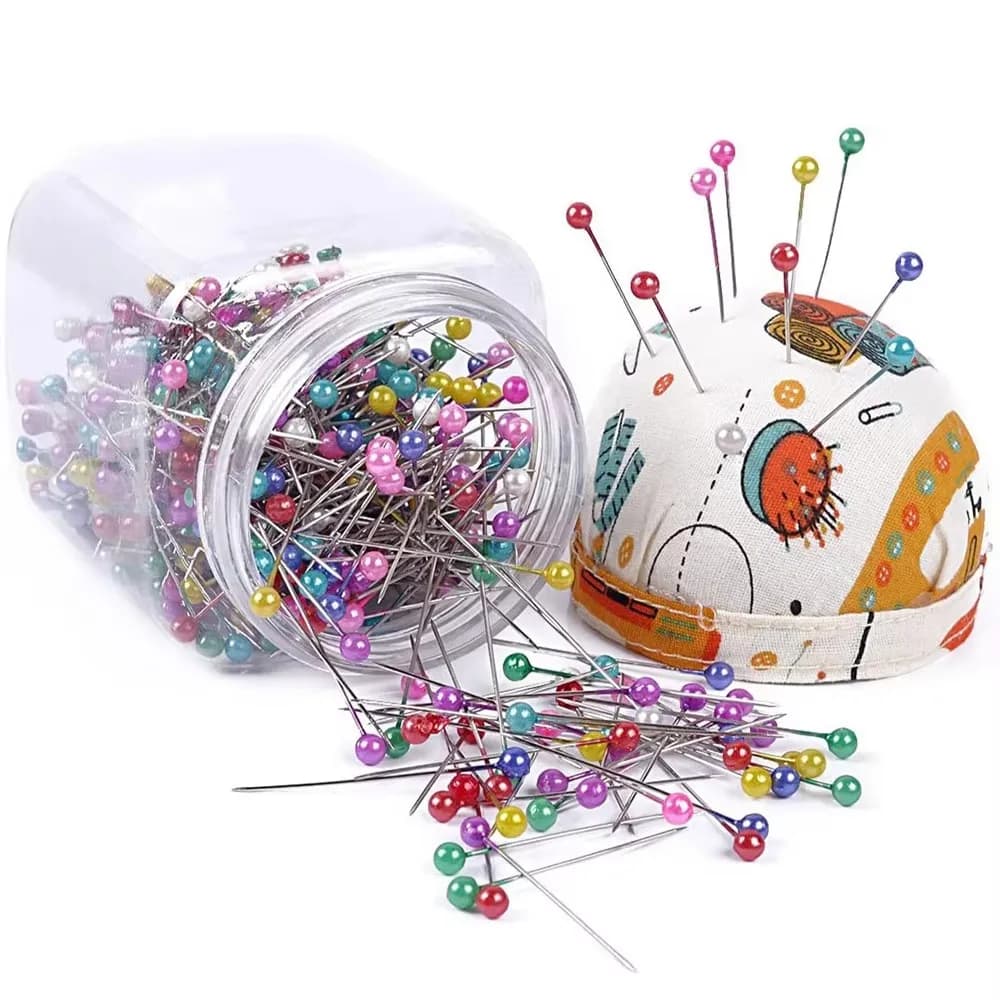 500Pcs Pearl Head Needle Quilting Pins Packed in Fabric Covered Pin Cushion Bottle Wedding Decorating Tool Sewing Crafts