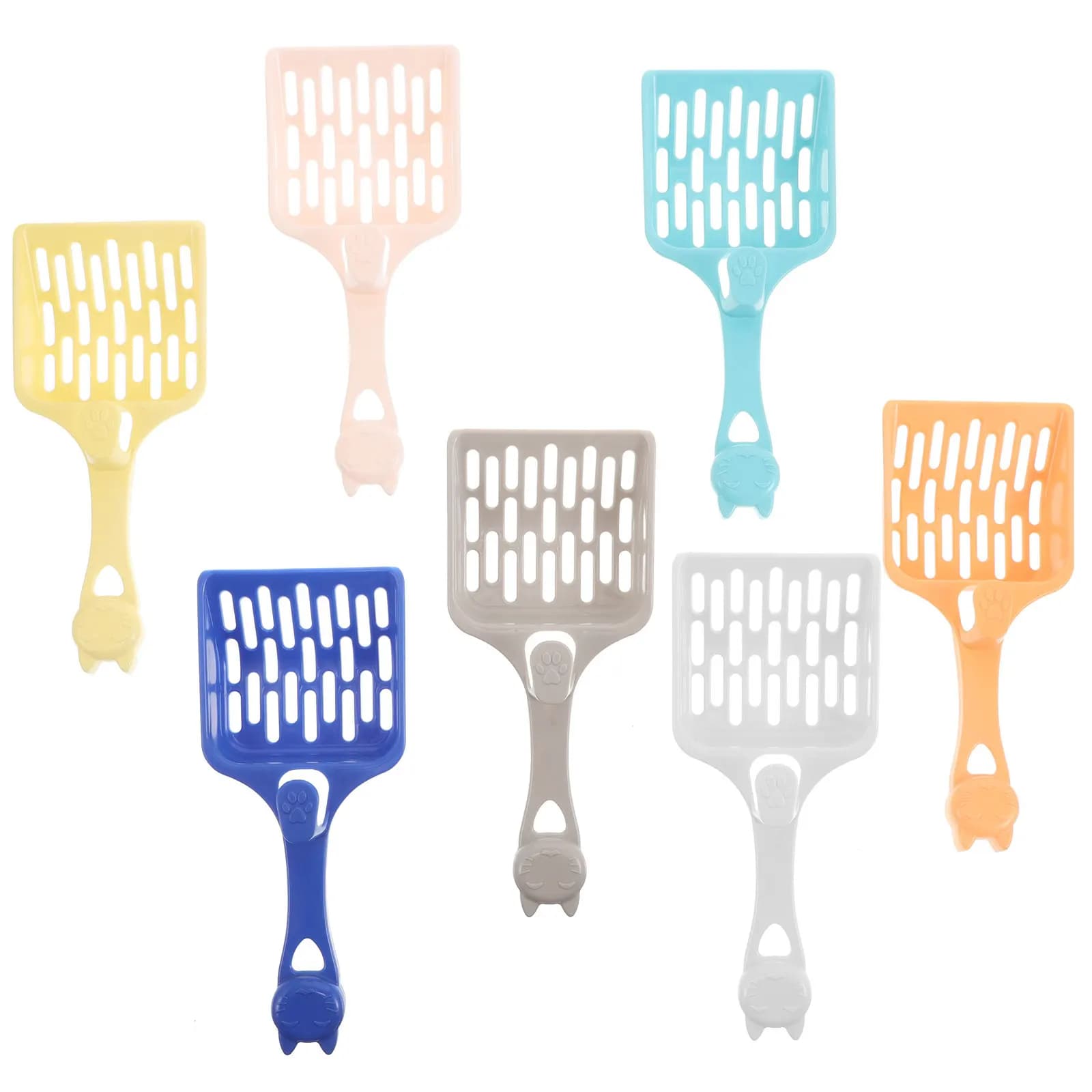 Set di 7 Paletti per Lettiera per Gatti con Manico Lungo, Pala in Plastica per Facile Pulizia, Strumento per Rimozione Rifiuti per Lettiere Domestiche