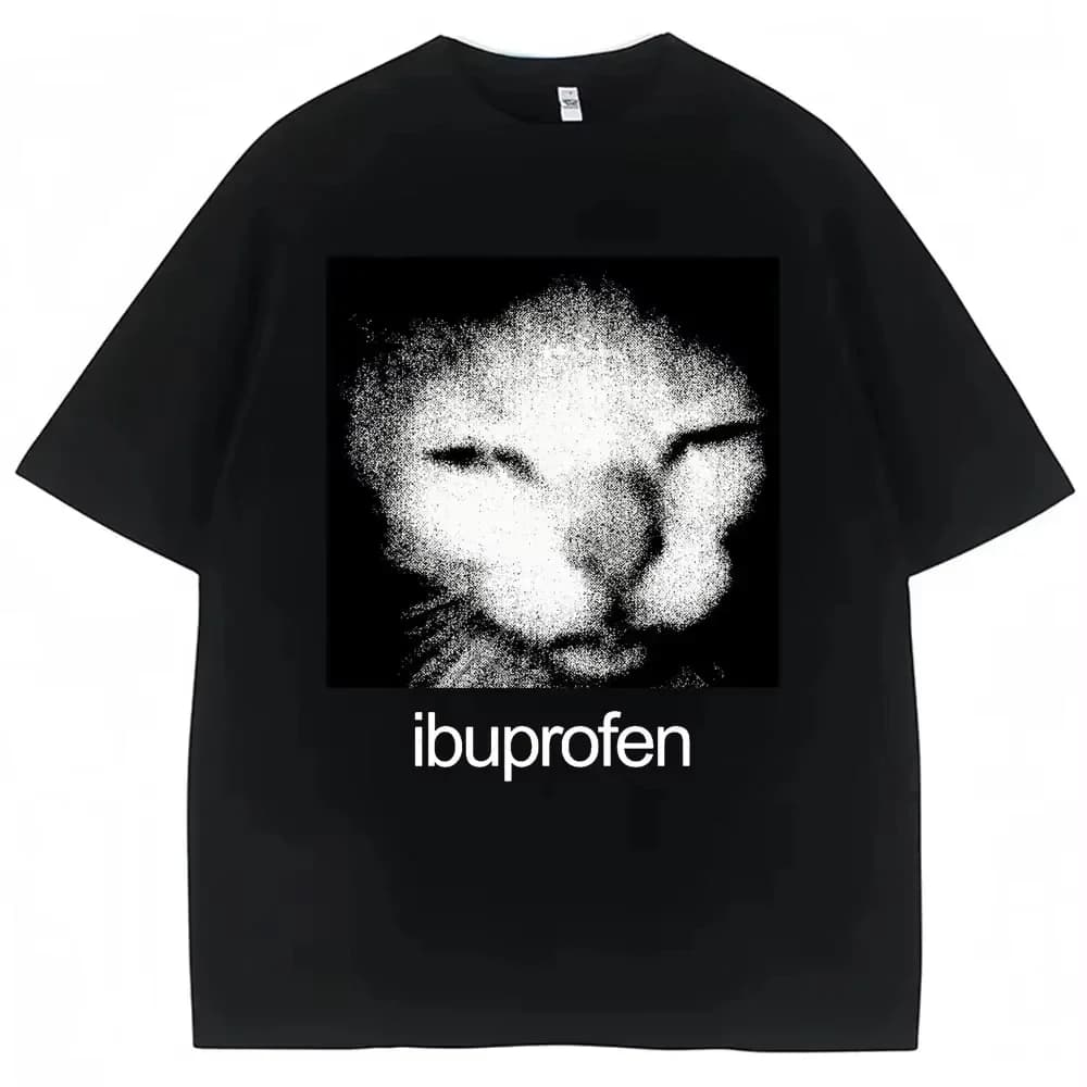 T-shirt Grafica Vintage 2026 con Meme Gatto Ibuprofen, Divertente, per Uomo e Donna, Maglietta Oversize Casual Streetwear Y2K