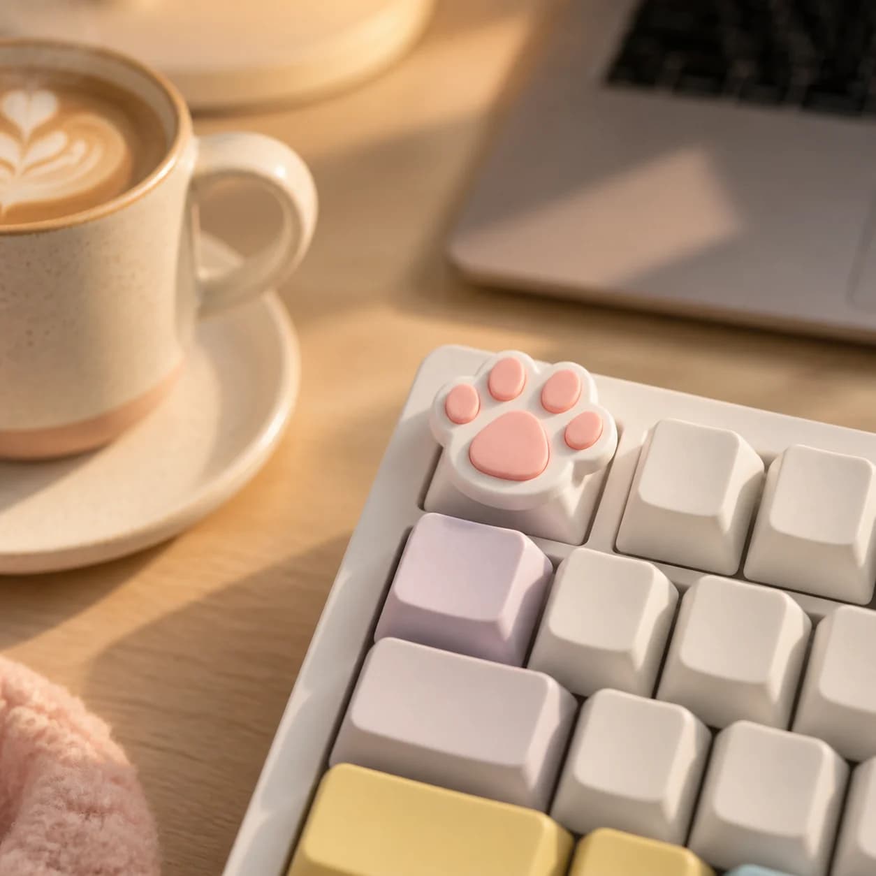 4Pcs 3D‑Printed Cute Cat Paw Keycaps, Decorative Artisan Key Cap, Personalized Ornament Gift for Mechanical Keyboard