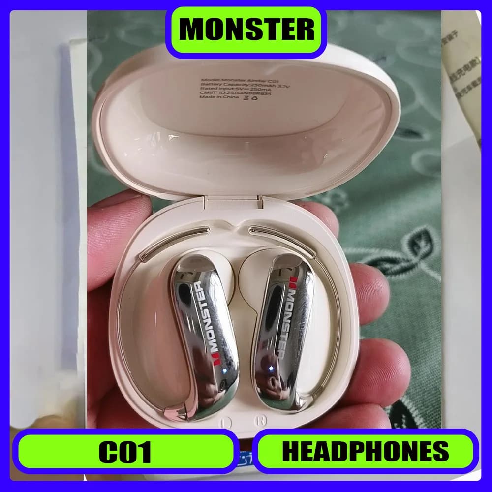 MONSTER C01 Cuffie Bluetooth 6.0 con Cancellazione del Rumore, Impermeabili, Wireless, con Gancio per Orecchio, Leggere e Confortevoli