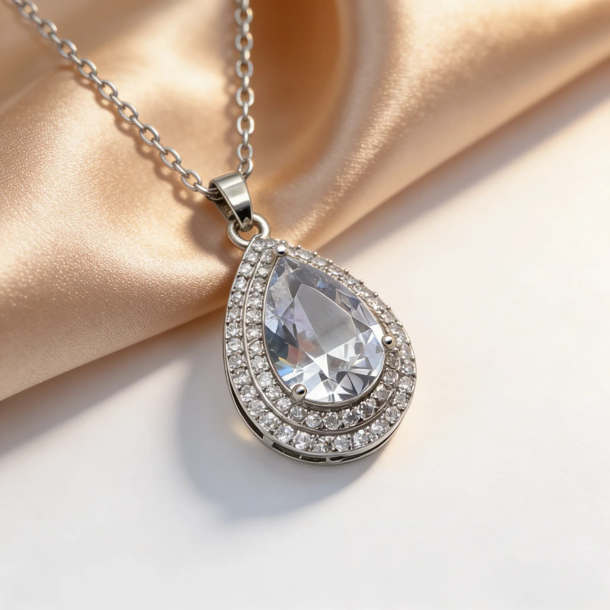 Necklace with Water Drop Pendant and Crystal Heart for Women, Design with Rhinestones, Delicate Crewneck with Clavicola Chain, Jewelry Gift for Girls