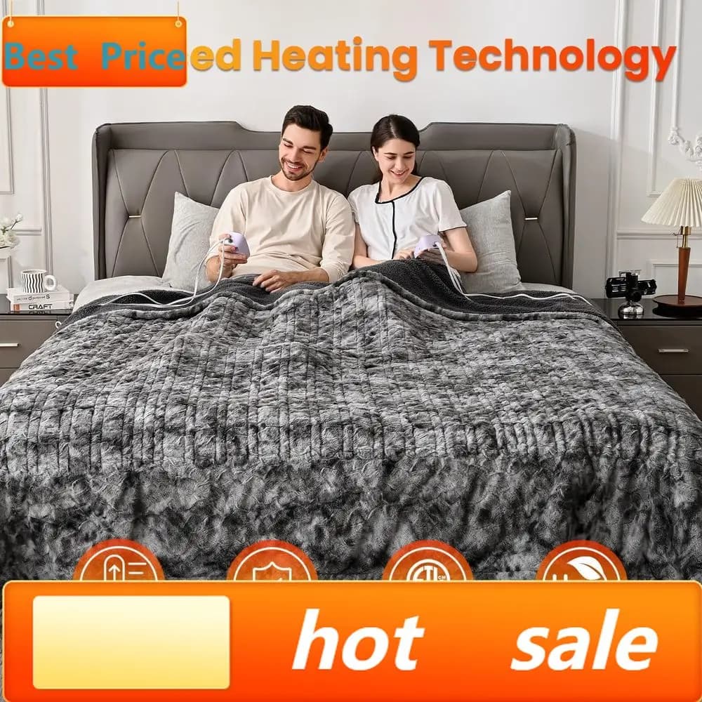 Popolare Coperta Elettrica King Size, Doppi Controlli, 90x100, in Pile e Sherpa su Entrambi i Lati, 10 Impostazioni di Calore, Spegnimento Automatico 12H, Protezione dal Surriscaldamento
