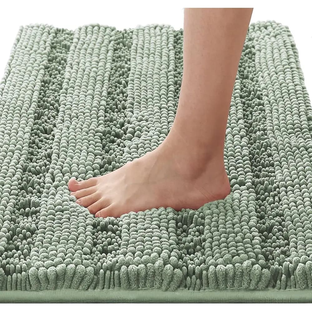 Tappeti da bagno a righe in ciniglia extra spessi, 20 x 32, assorbenti e antiscivolo, tappetino lavabile per bagno e vasca - Verde salvia