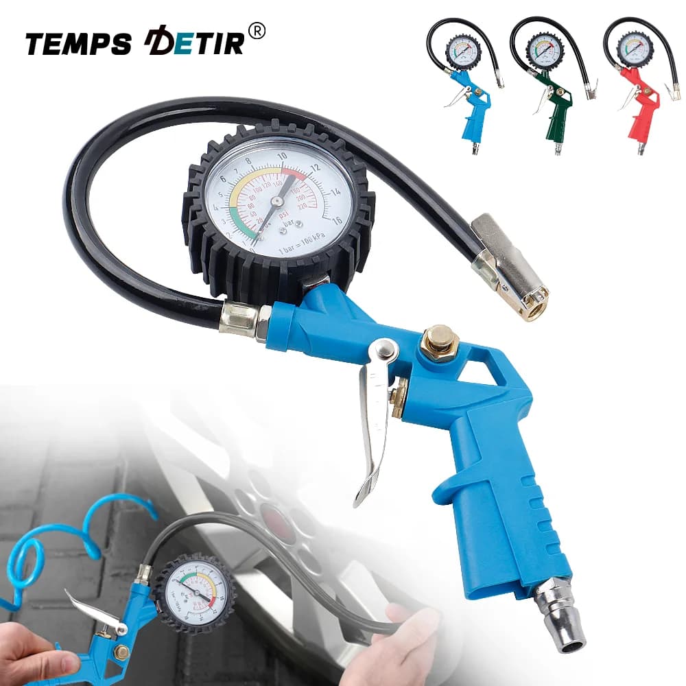 220 PSI, manometro per pneumatici, comoda regolazione della pressione, quadrante ad alta precisione, tubo flessibile resistente, pompa di gonfiaggio, per la riparazione di pneumatici di SUV/moto/camion