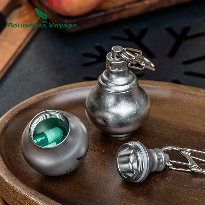 Mini bottiglia di medicinali e vitamine in titanio Boundless Voyage Barattolo di pillole ultraleggero impermeabile per design di zucca di emergenza all'aperto