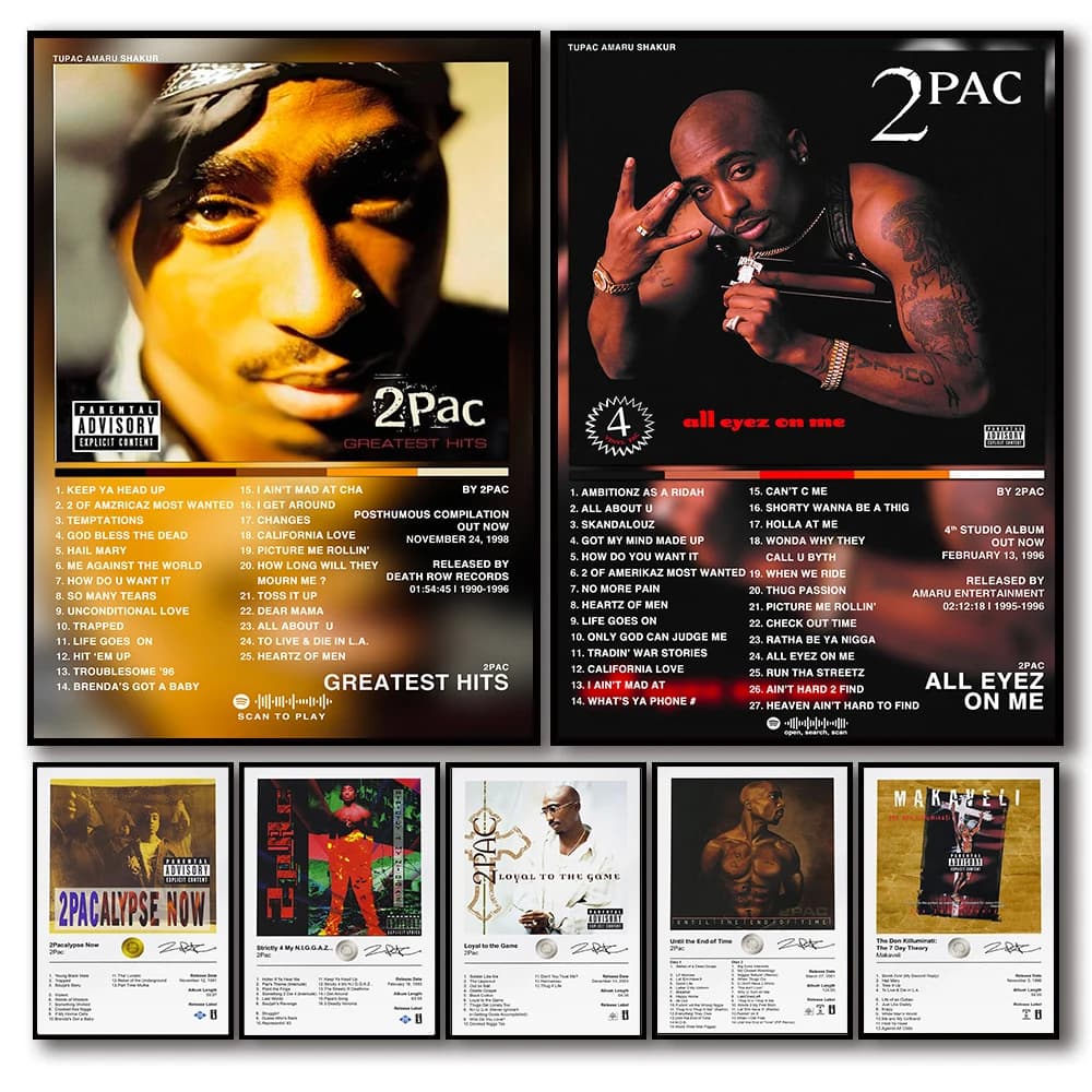 2Pac Copertina dell'album musicale Immagini estetiche Pop Hip Hop Rapper Tupac Poster per camera Moderna tela Pittura Art Wall Home Decor