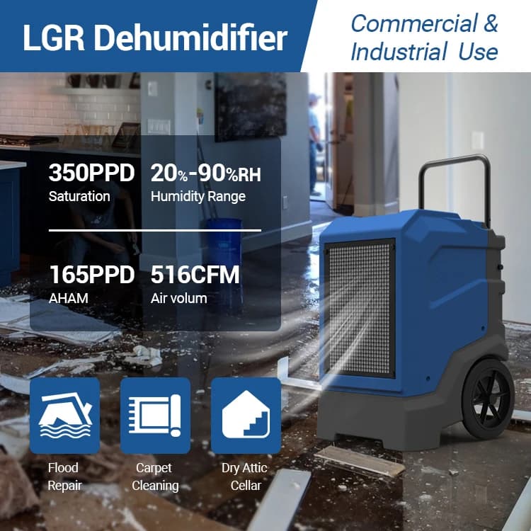 Best Sale Industrial 165 pint LGR Rotomoulding Quick Drying Water Damage Repair Dehumidifier